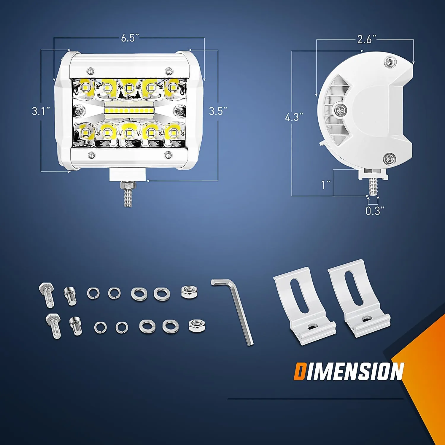 4 Inch 60W Spot Flood Combo White Case Led Work Lights (Pair)