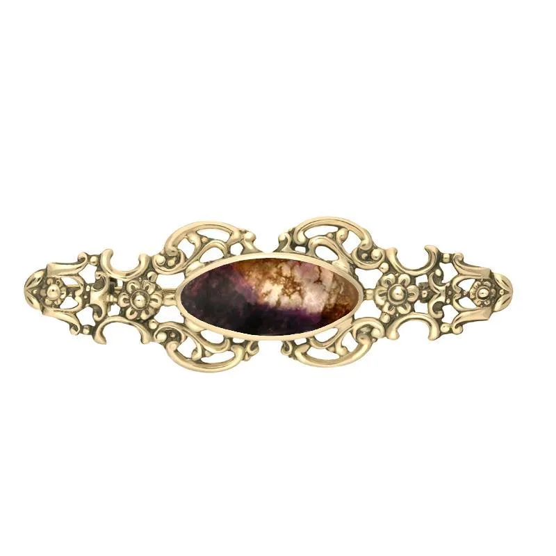 9ct Yellow Gold Blue John Oval Fancy Brooch