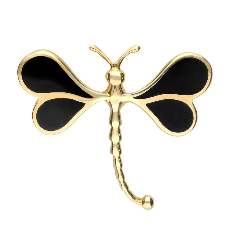9ct Yellow Gold Whitby Jet Dragonfly Brooch