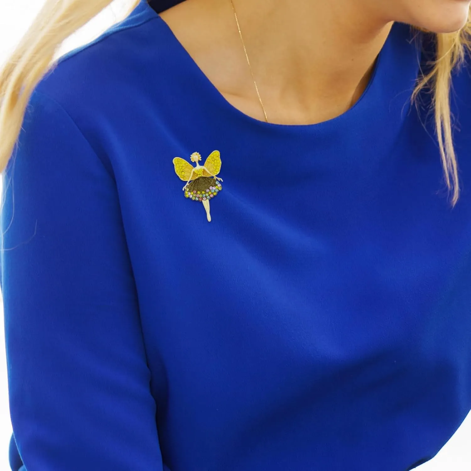 Ballerina Brooches Dance Recital Jewelry for Women,Colourful Cubic Zirconia Ballet Dance Brooch Pins Ballerina Ballet Dancer Jewelry for Daughter Sister Costume Accessories (Wings Yellow)