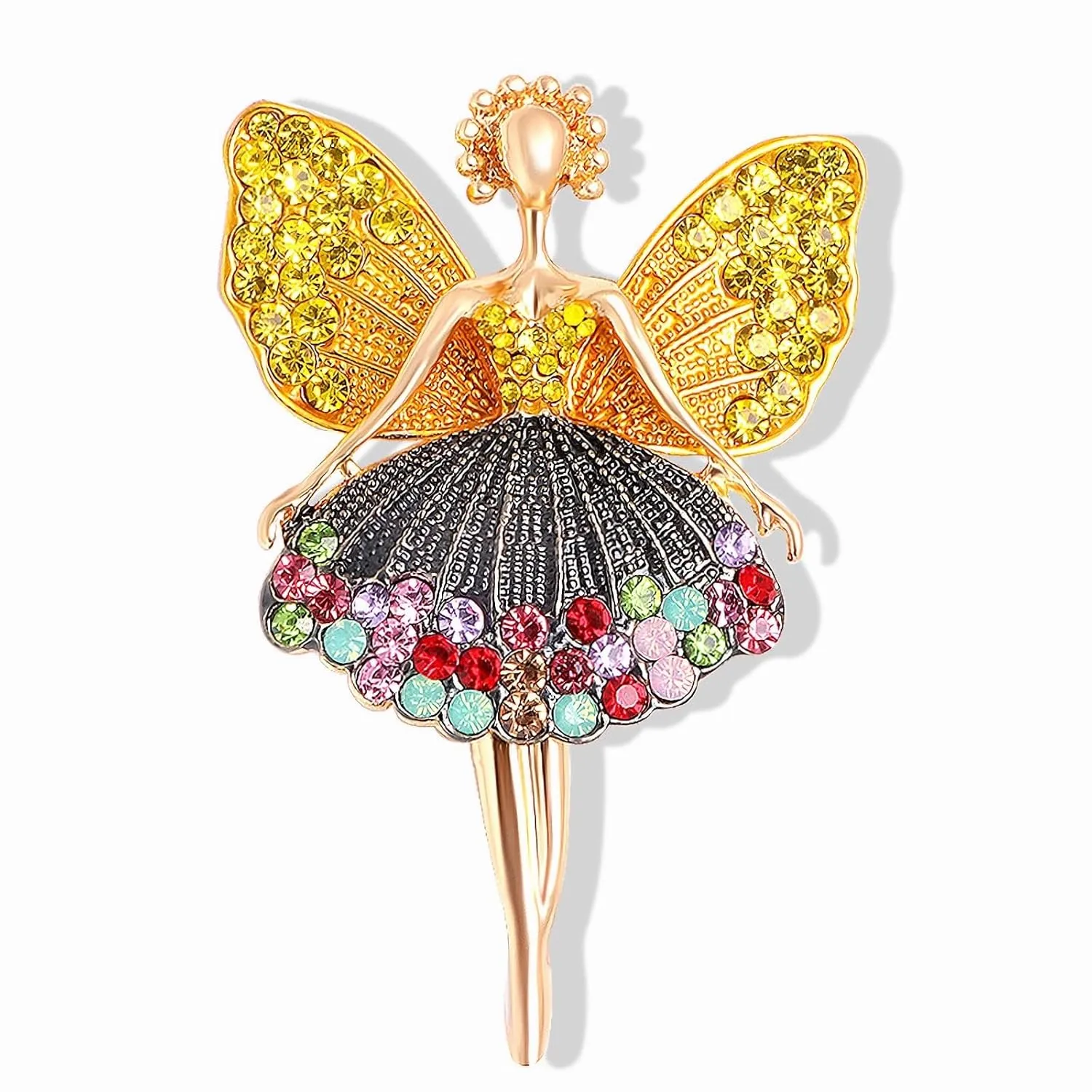 Ballerina Brooches Dance Recital Jewelry for Women,Colourful Cubic Zirconia Ballet Dance Brooch Pins Ballerina Ballet Dancer Jewelry for Daughter Sister Costume Accessories (Wings Yellow)