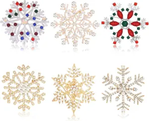 Christmas Snowflake Brooches for Women Xmas Crystal Brooch Pins Set for Girls Men Christmas Jewelry Gift for Family