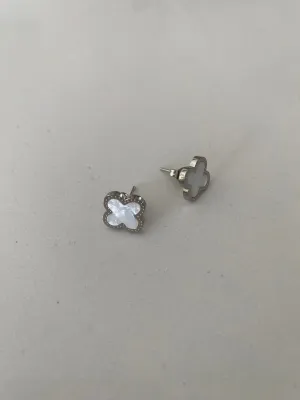 Clover Earrings - Silver & White
