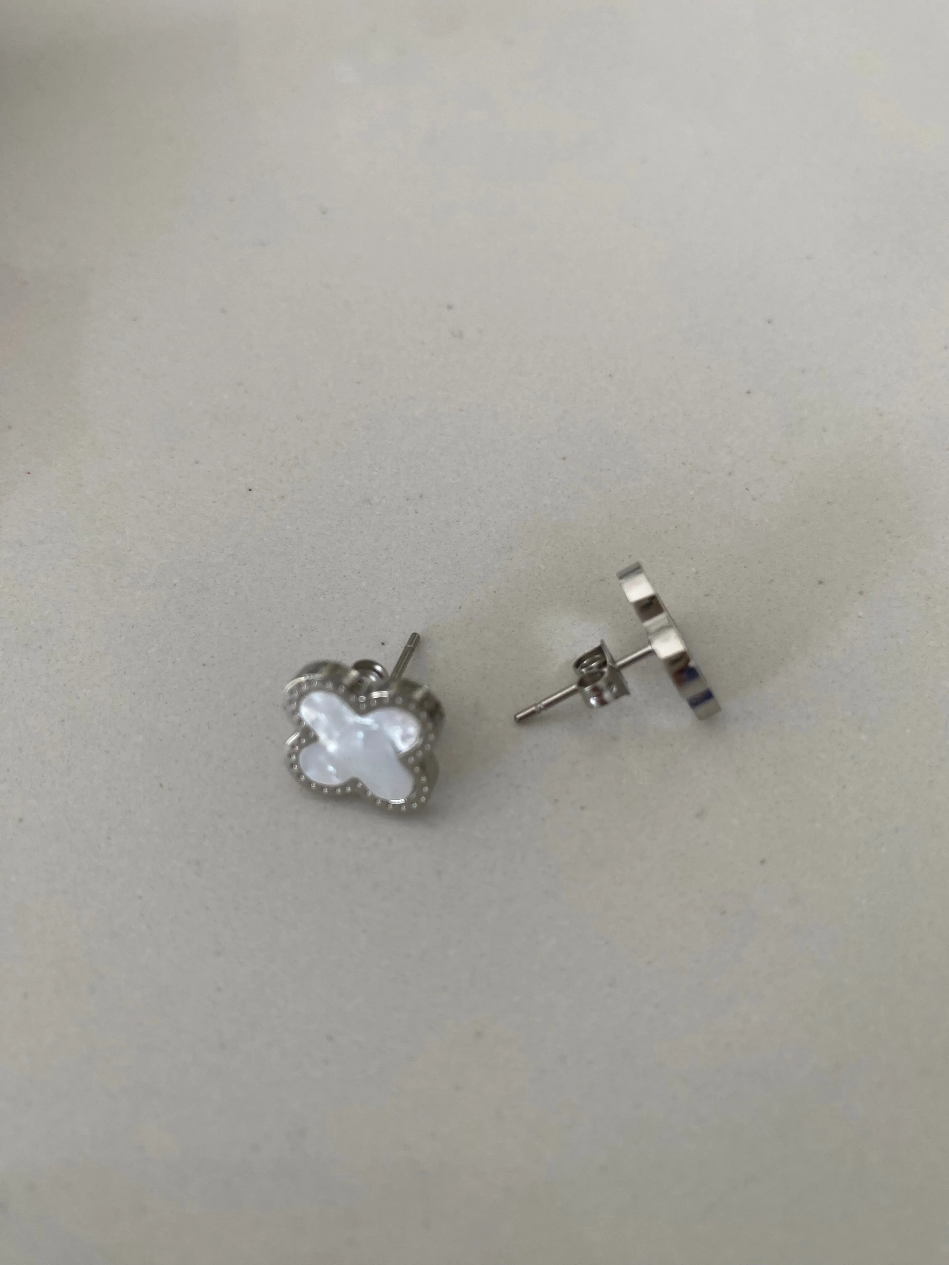 Clover Earrings - Silver & White