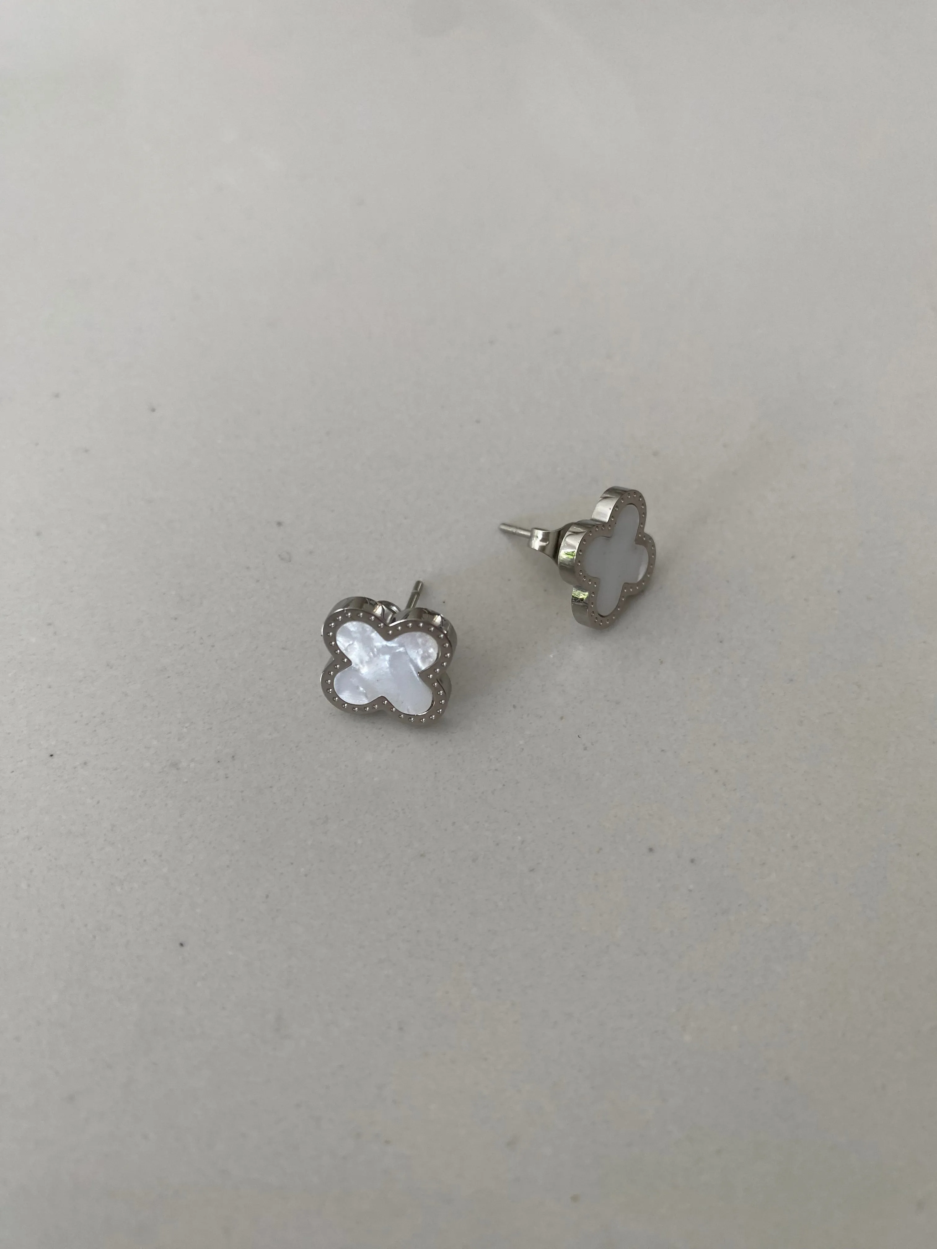 Clover Earrings - Silver & White