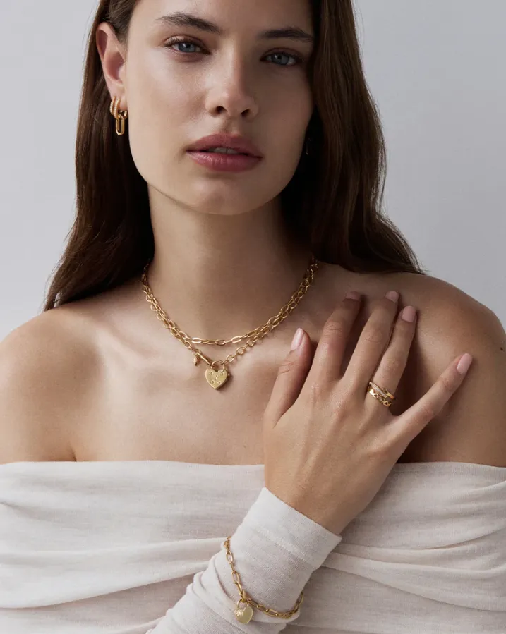 Connected Hearts Padlock Pendant Gold