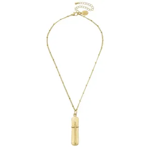 Dainty Gold Bar   Cross Necklace