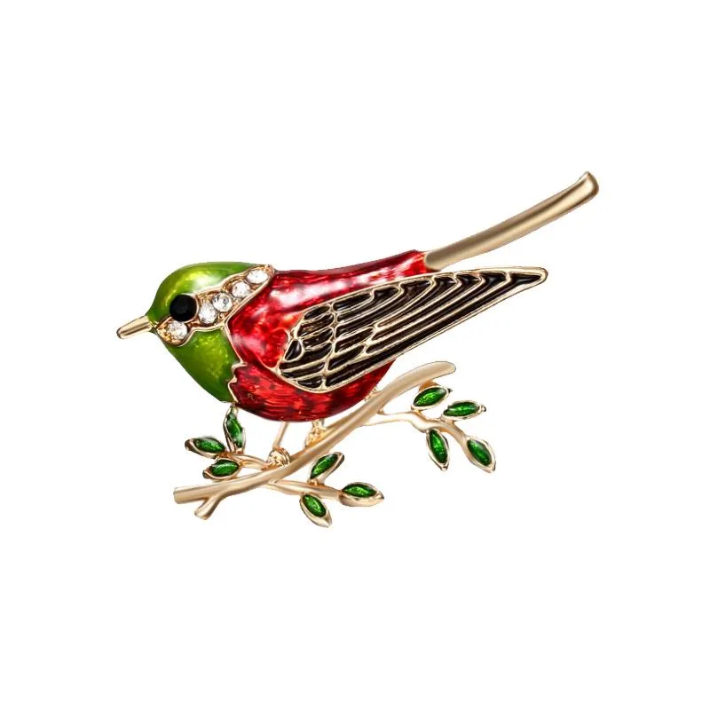 Daisy Enamel Bird Brooch Red Multi Colour