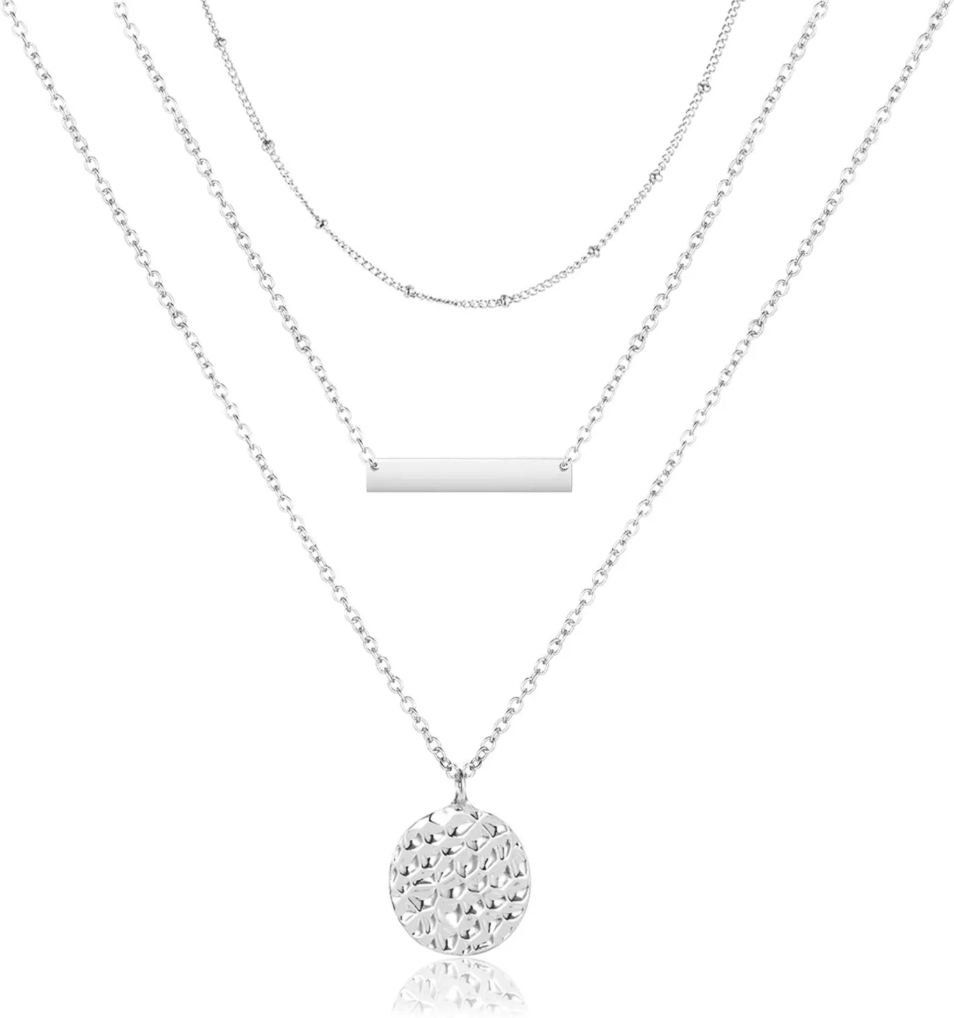 Frodete Dainty Silver Layered Choker Necklaces for Teen Girls Simple Layering Bar Coin Y Chunky Stacked Pendant Necklace for Women Teen Girls