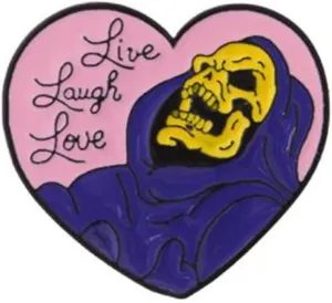 Live Laugh Love Enamel Pin Heart Shape Skeleton Badge Brooch Lapel Pin for Jeans Shirt Bag Gothic Jewelry Gift for friend Halloween Decoration Brooch