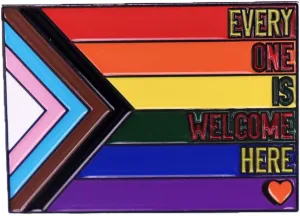 Rainbow Pride Flag Brooch LGBTQ Pride Badge Pin Heart Love Brooch Pin Everyone Is Welcome Here Words Brooch Enamel Encourage Slogan Enamel Pin Clothing Bags Jackets Coat Shirt Accessory DIY Gift