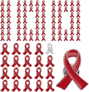 Red Ribbon Pins 100 pieces Red awareness Enamel Lapel Brooches for HIV/AIDS,Heart Disease,Drug Prevention,Meningitis Awareness