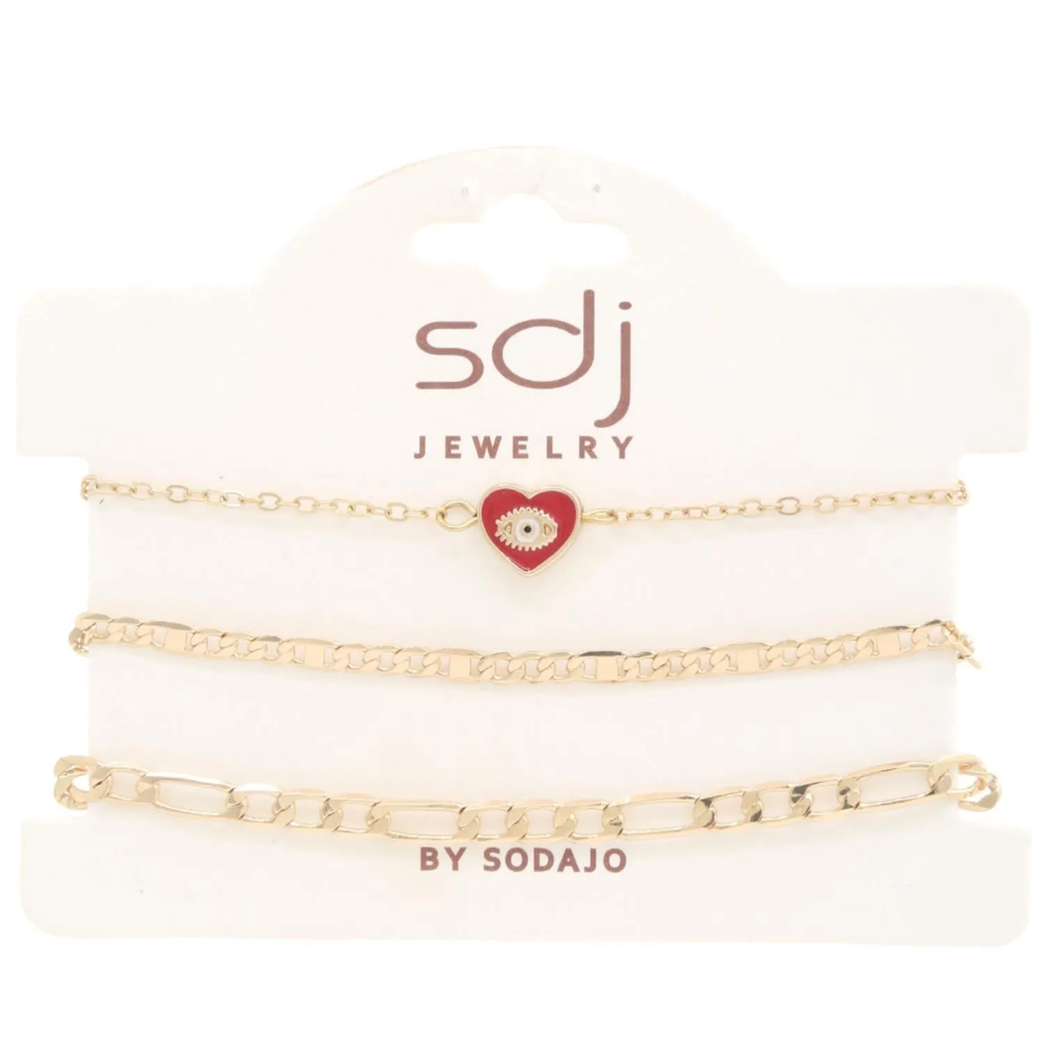 Sodajo Heart Charm Figaro Link Bracelet Set