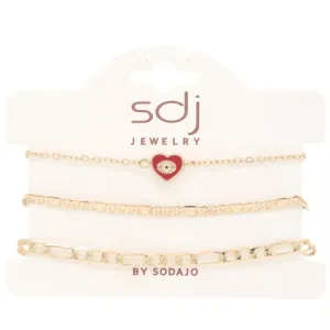 Sodajo Heart Charm Figaro Link Bracelet Set