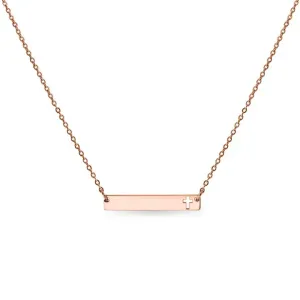 Stainless Steel Cutout Cross Bar Necklace In Rose Gold