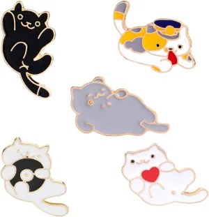 TongXin 5 Pcs Cute Cat Enamel Lapel Pins Sets Cartoon Animal Brooches Pin Badges for Clothing Bags Backpacks Jackets Hat Decoration