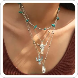 Western Necklaces for Women Country Concert Outfits Boho Turquoise Necklace Cowgirl Cowboy Layered Necklace Bohemian Vintage Country Accessorie