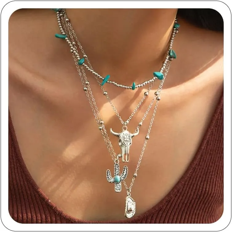 Western Necklaces for Women Country Concert Outfits Boho Turquoise Necklace Cowgirl Cowboy Layered Necklace Bohemian Vintage Country Accessorie