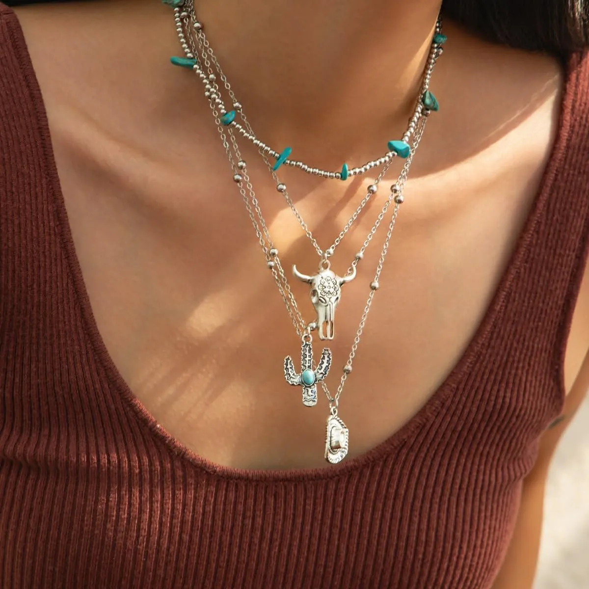 Western Necklaces for Women Country Concert Outfits Boho Turquoise Necklace Cowgirl Cowboy Layered Necklace Bohemian Vintage Country Accessorie